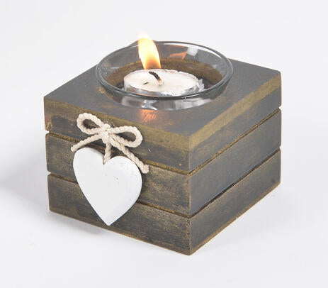 Heart accent MDF umber tealight holder product photo on white