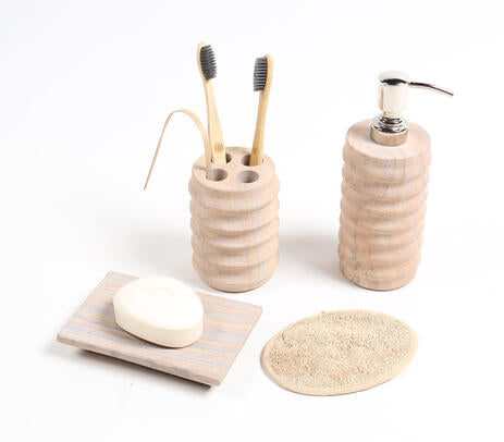 Sandstone ribbed bath accessories set product photo on white