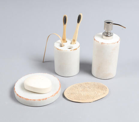 White marble bath accessories set product photo on white