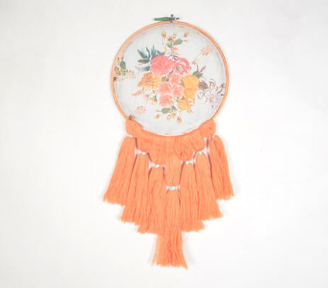 Rose embroidery wall hanging in a nursery