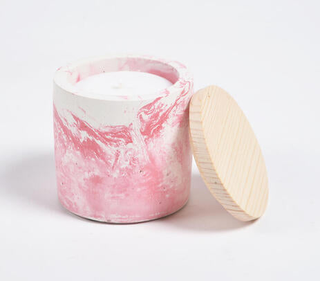 French cut roses marbled concrete candle jar product photo