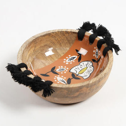 Tasseled wooden bowl base detail