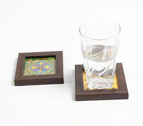 Hand painted leather coasters art detail