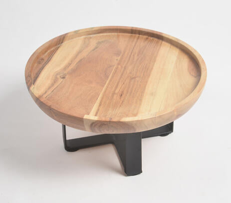 Minimal acacia wood and iron cake stand product photo