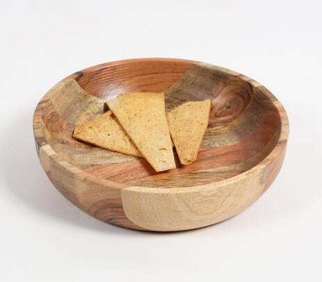 Mixed wood bowl at an angle