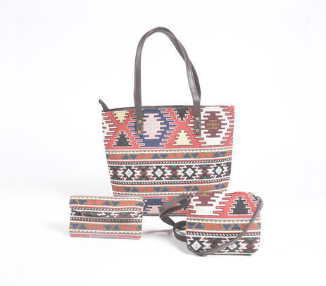 Jacquard Tote, Sling & Wallet Set – Handwoven Cotton