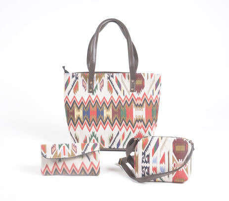 Jacquard Cotton Tote, Sling & Wallet Set – Handwoven