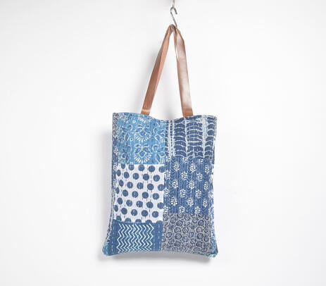 Indigo patchwork tote bag product photo