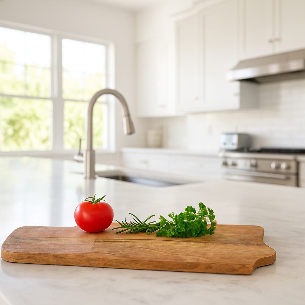 Water resistant chopping board close-up of grain