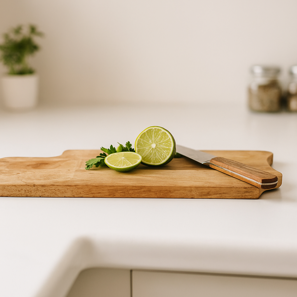 Water resistant chopping board at an angle