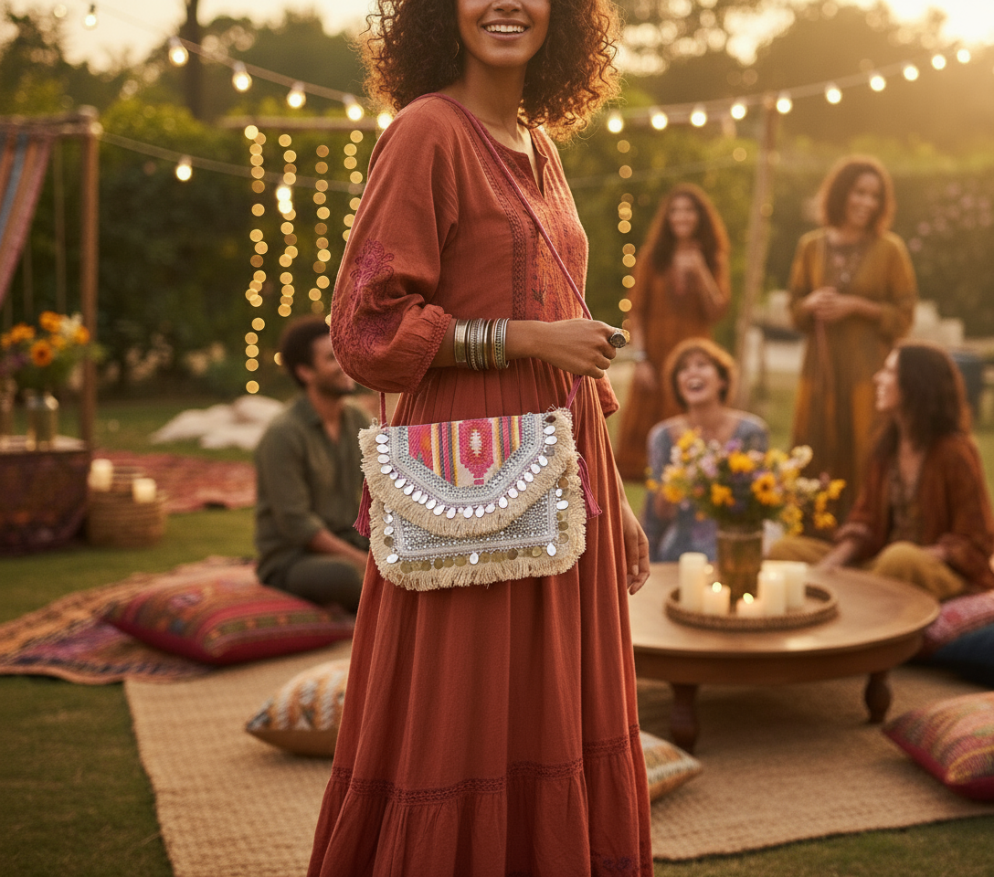 Handcrafted Sequin Embellished Sling Bag styled at home