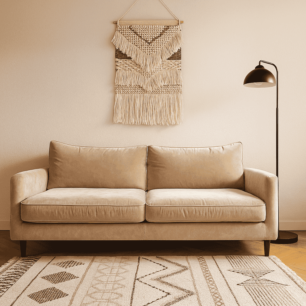 Multicolour wool and cotton wall hanging detail of fringe