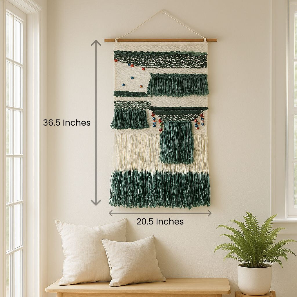 Tufted ombre wall hanging close-up of graded fringe