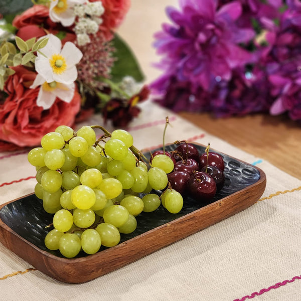 Enamelled Acacia Tray | Hand Cut Wooden Serving Tray