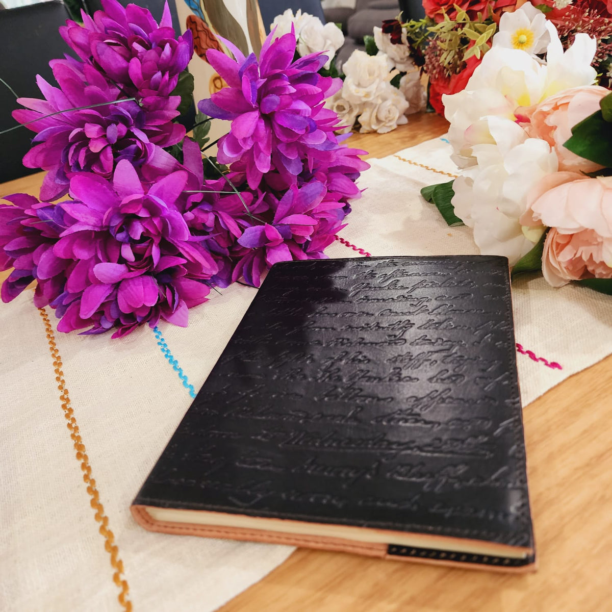 Typographic leather diary lifestyle shot