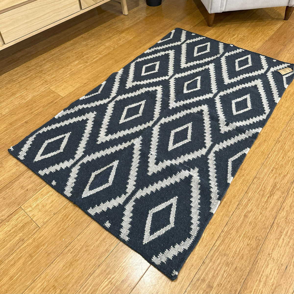 Overhead view of the diamond rug laid flat