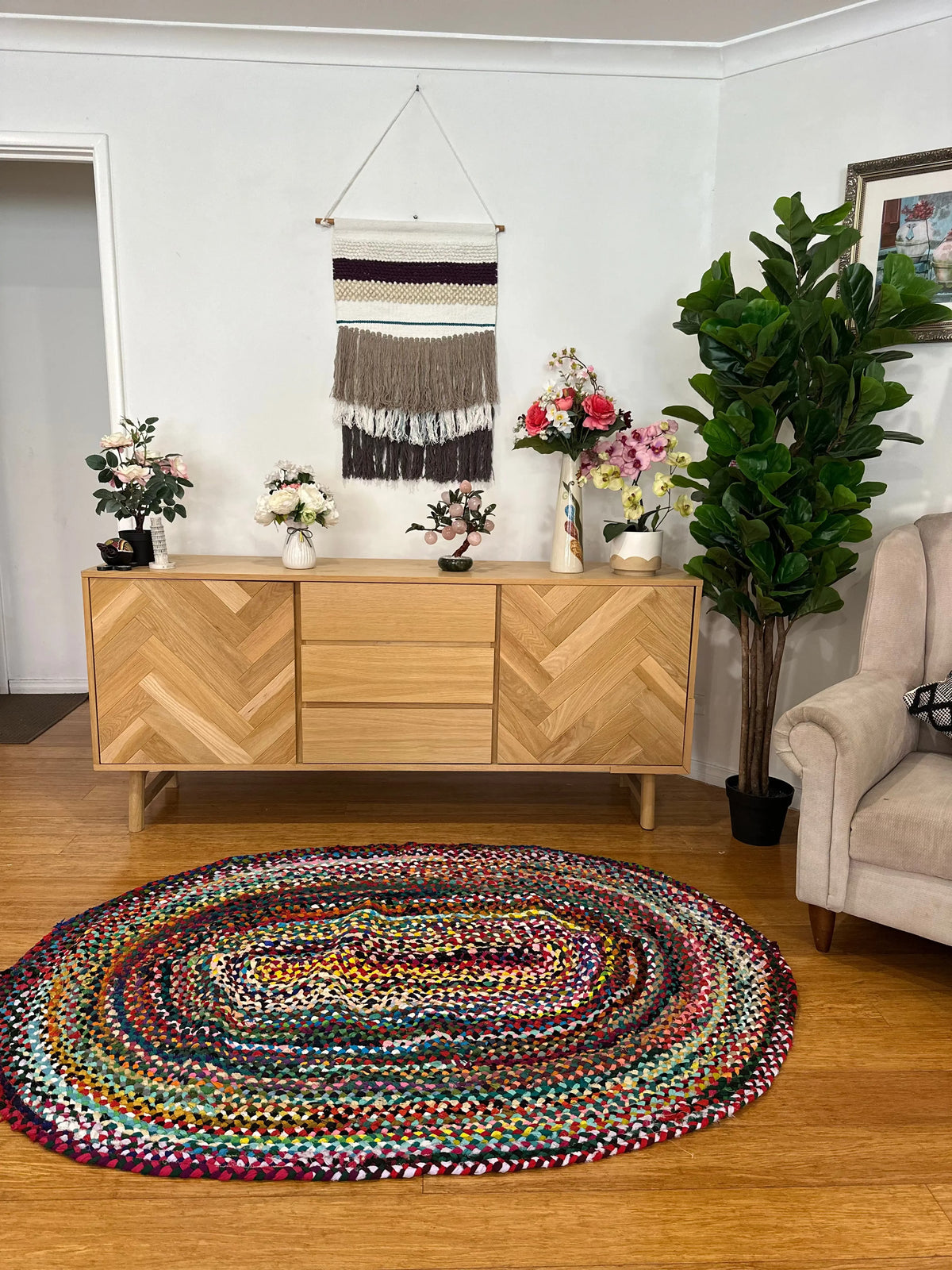 Handwoven Upcycled floor Cotton Rug detail 4