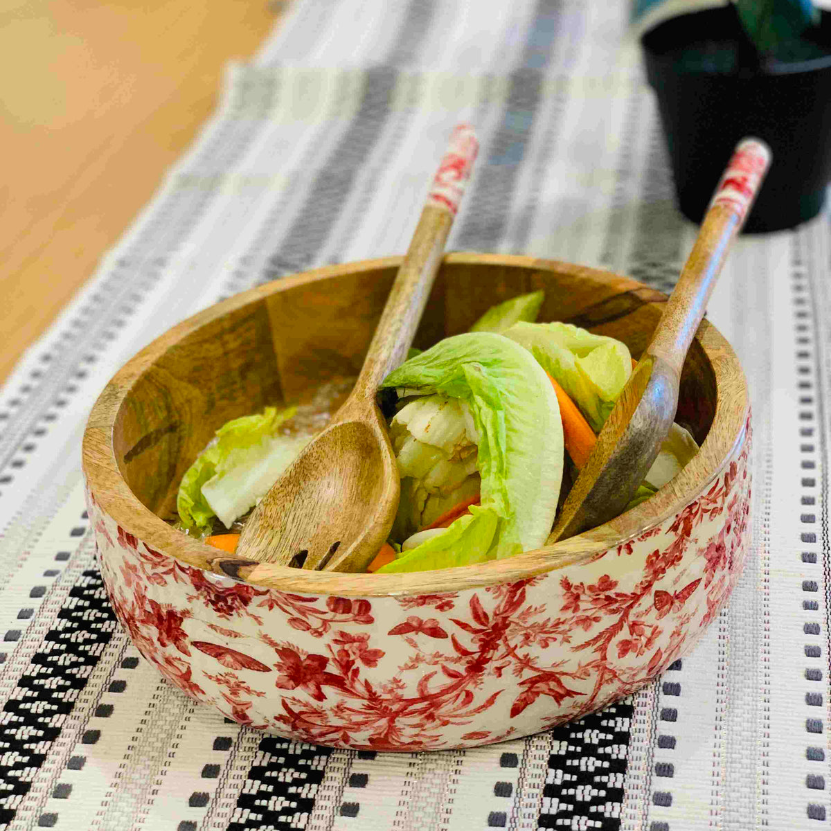 Floral salad bowl set full view