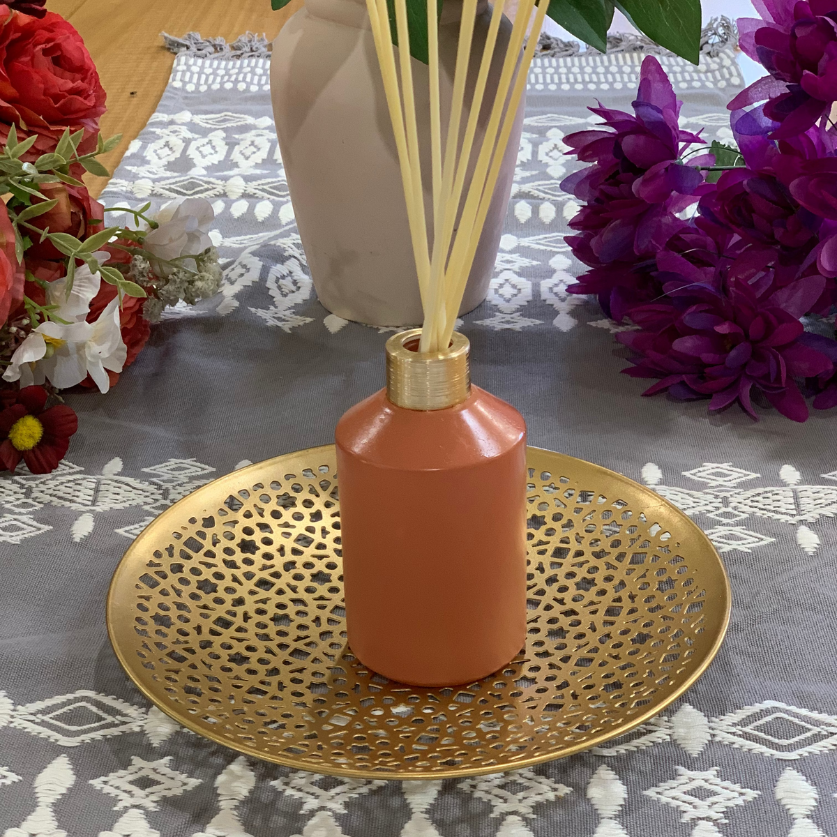 Decorative iron tray with items