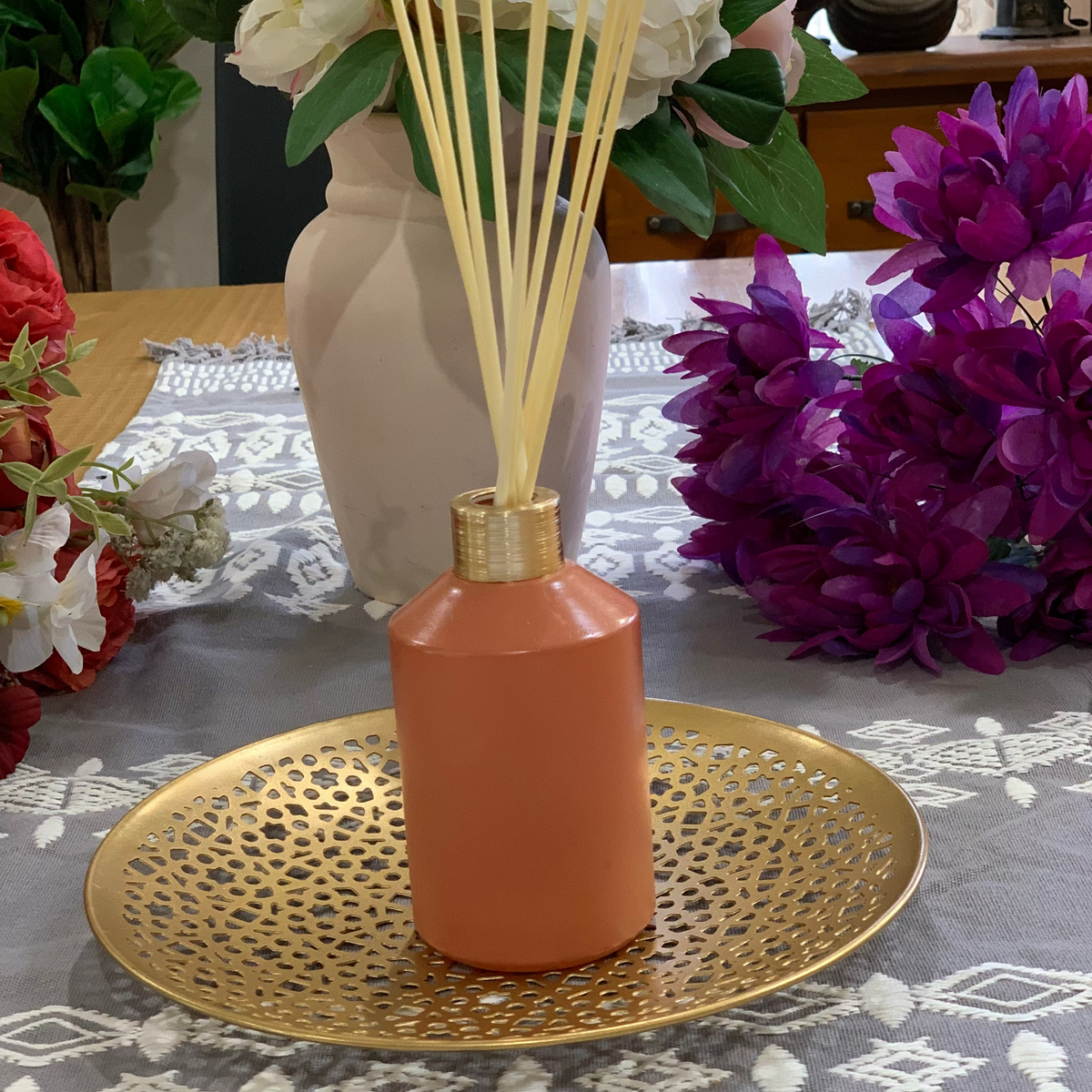 Decorative iron tray paired with decor