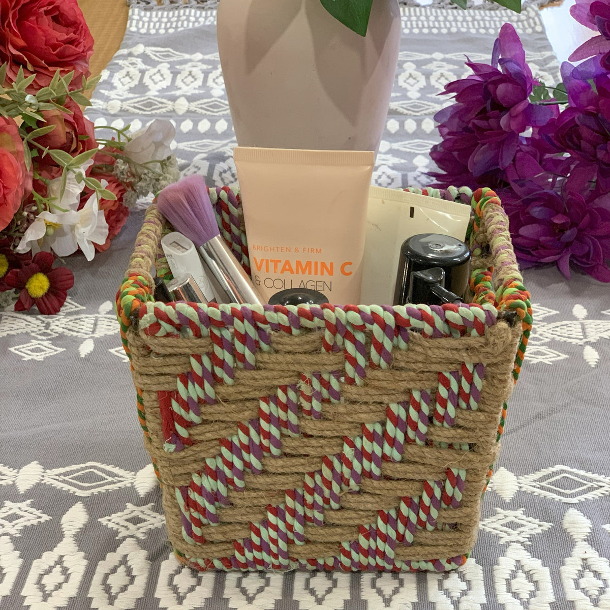 Twill basket styled in a room