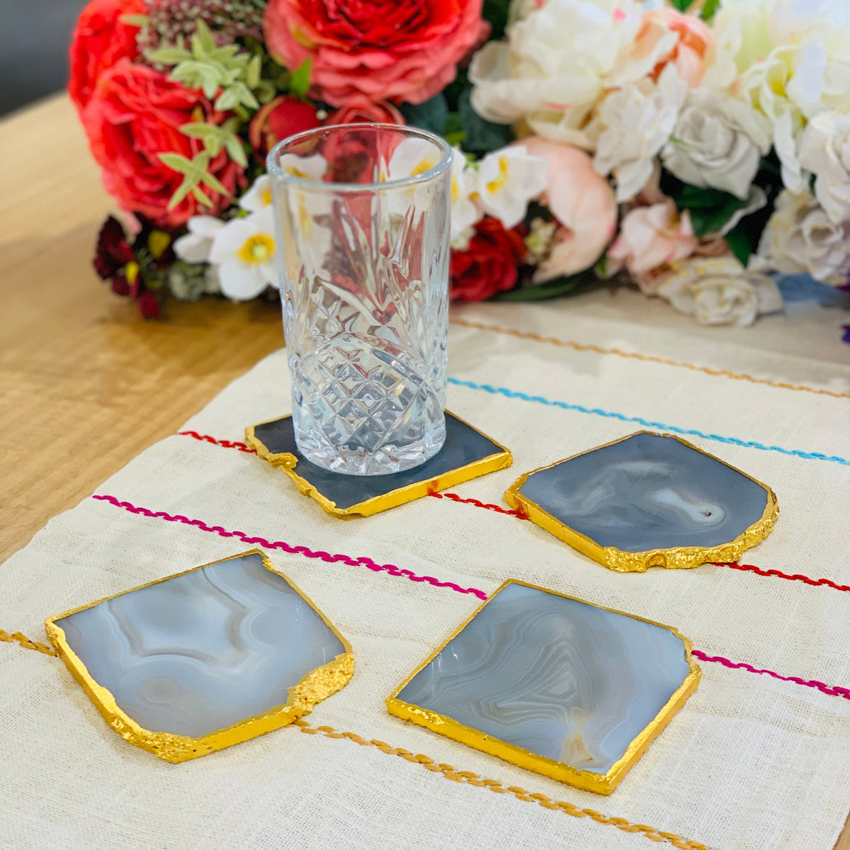 Agate coasters styled on a table