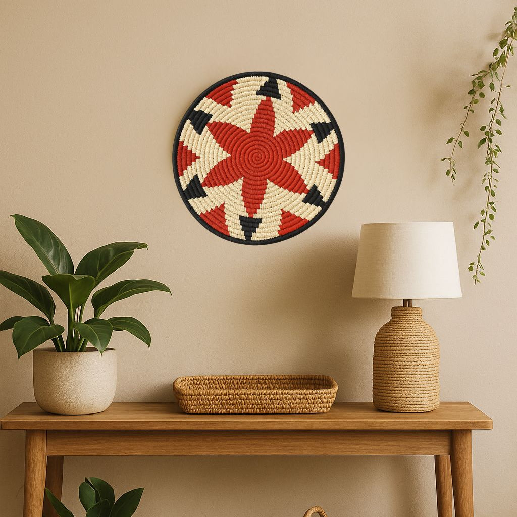 Tribal star wall plate shown at an angle
