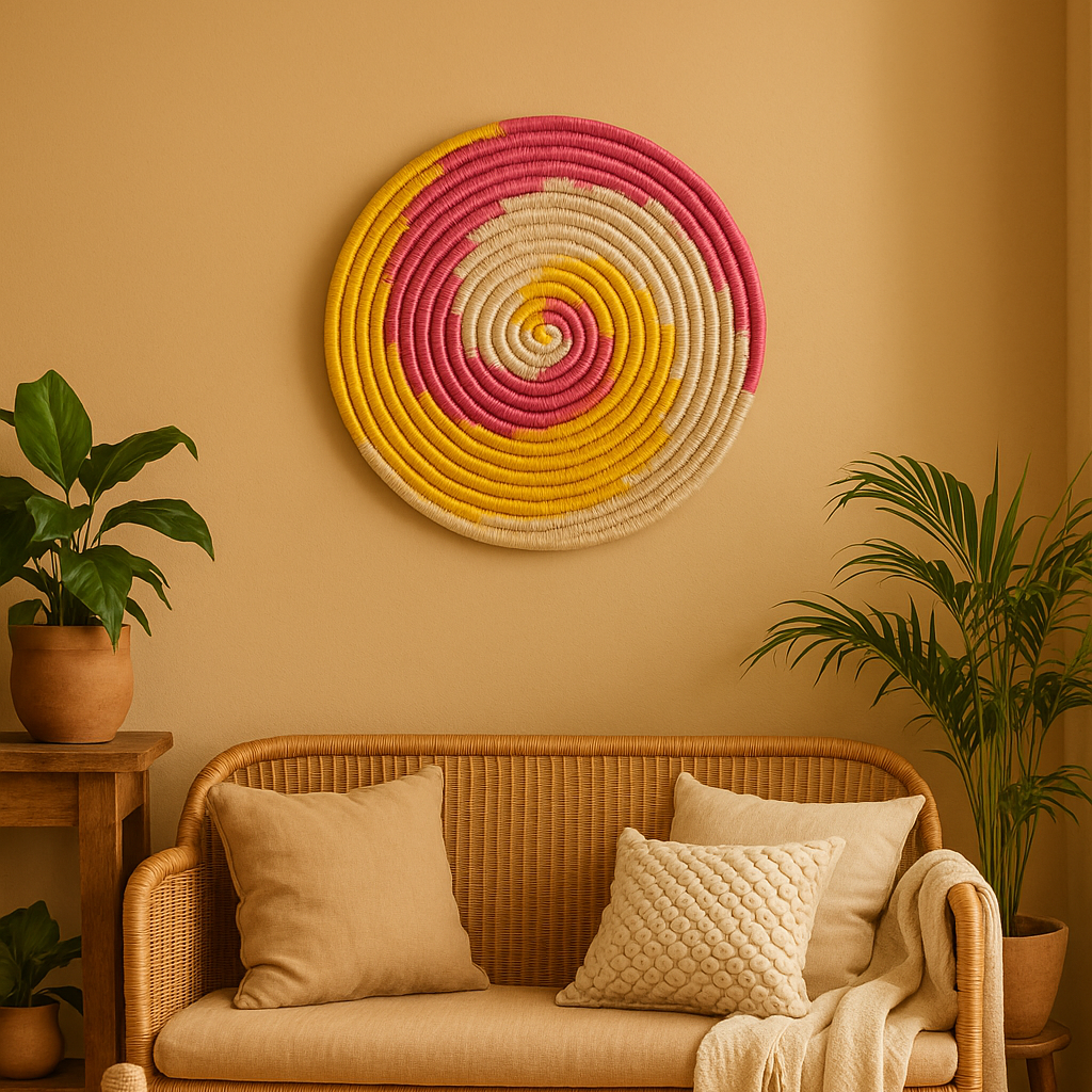 Spiral sabai grass wall plate above a hallway console