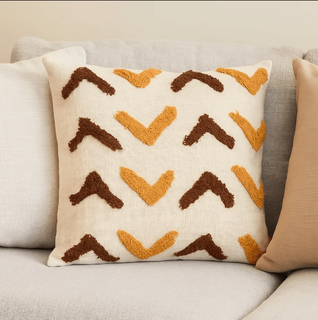 Arrow tufted cushion cover detail of cotton weave