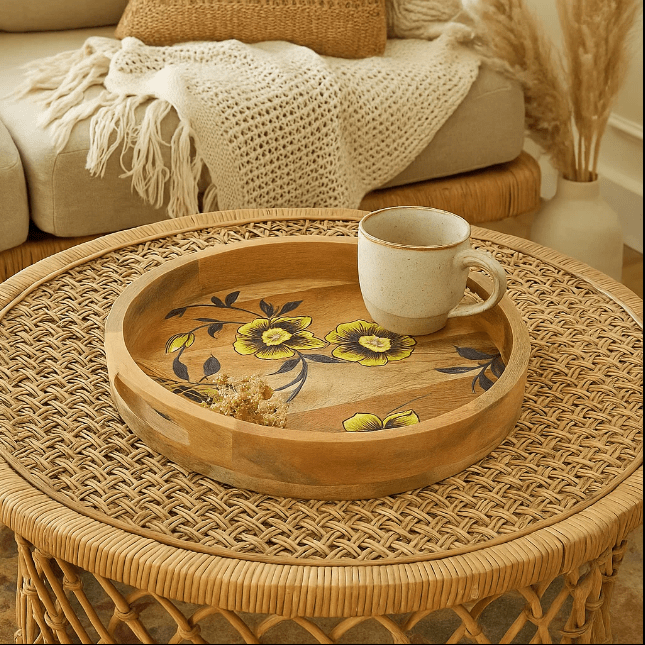 Printed mango wood tray edge detail