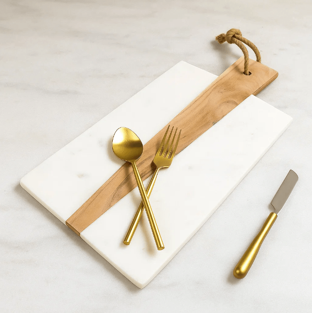 Marble acacia cheeseboard with charcuterie