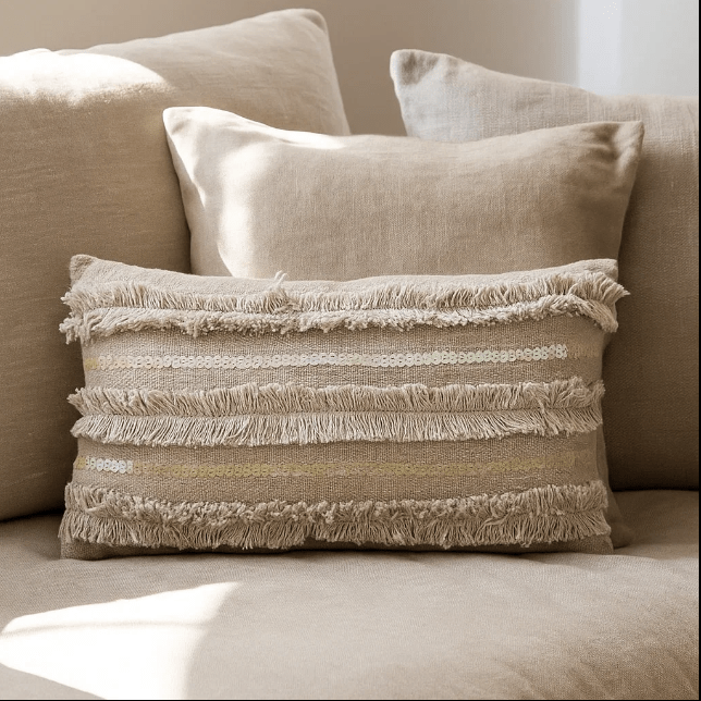Sequin fringe cushion side view