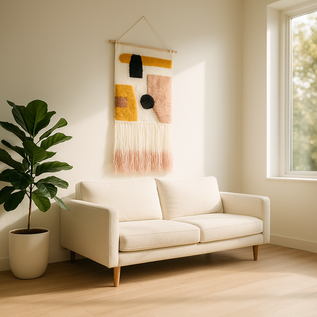 Ombre tassel wool wall hanging detail of graded tassels