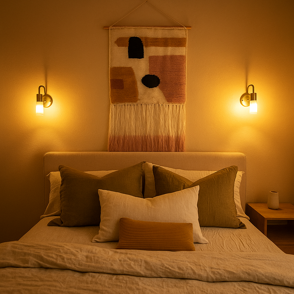 Ombre tassel wool wall hanging close-up of tufted surface