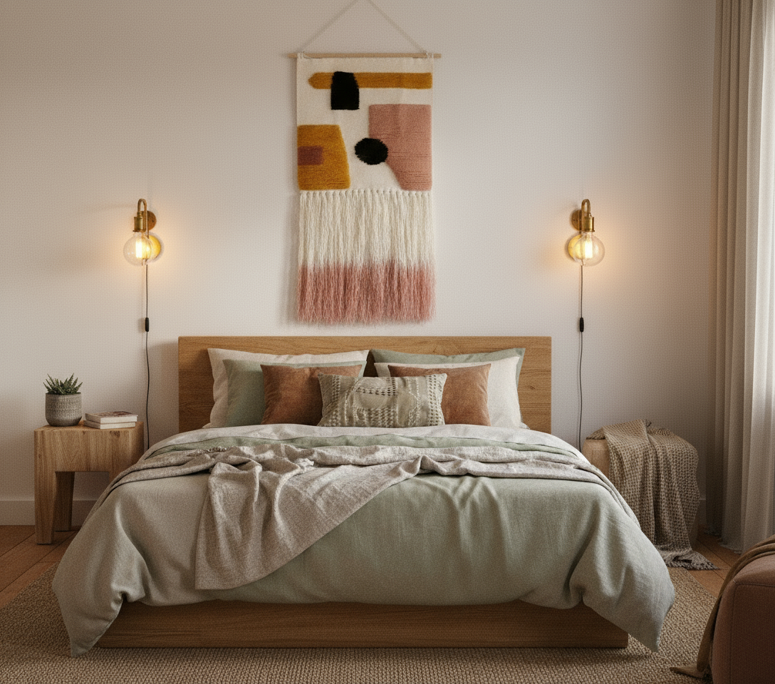 Ombre tassel wool wall hanging detail of tassel layers