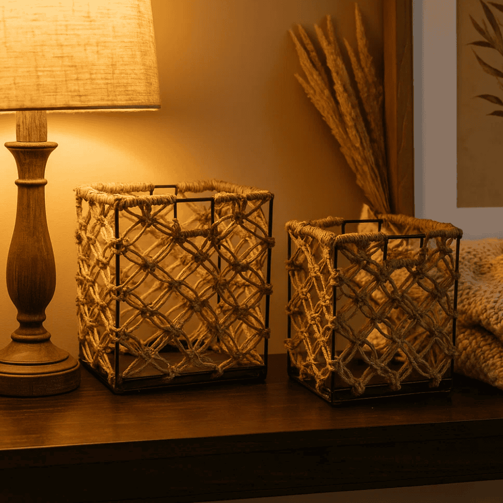 Jute iron baskets iron frame detail