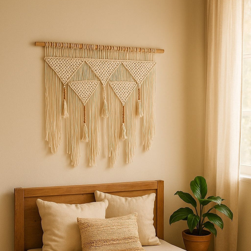 Large macrame leaf wall hanging for bedroom or hallway