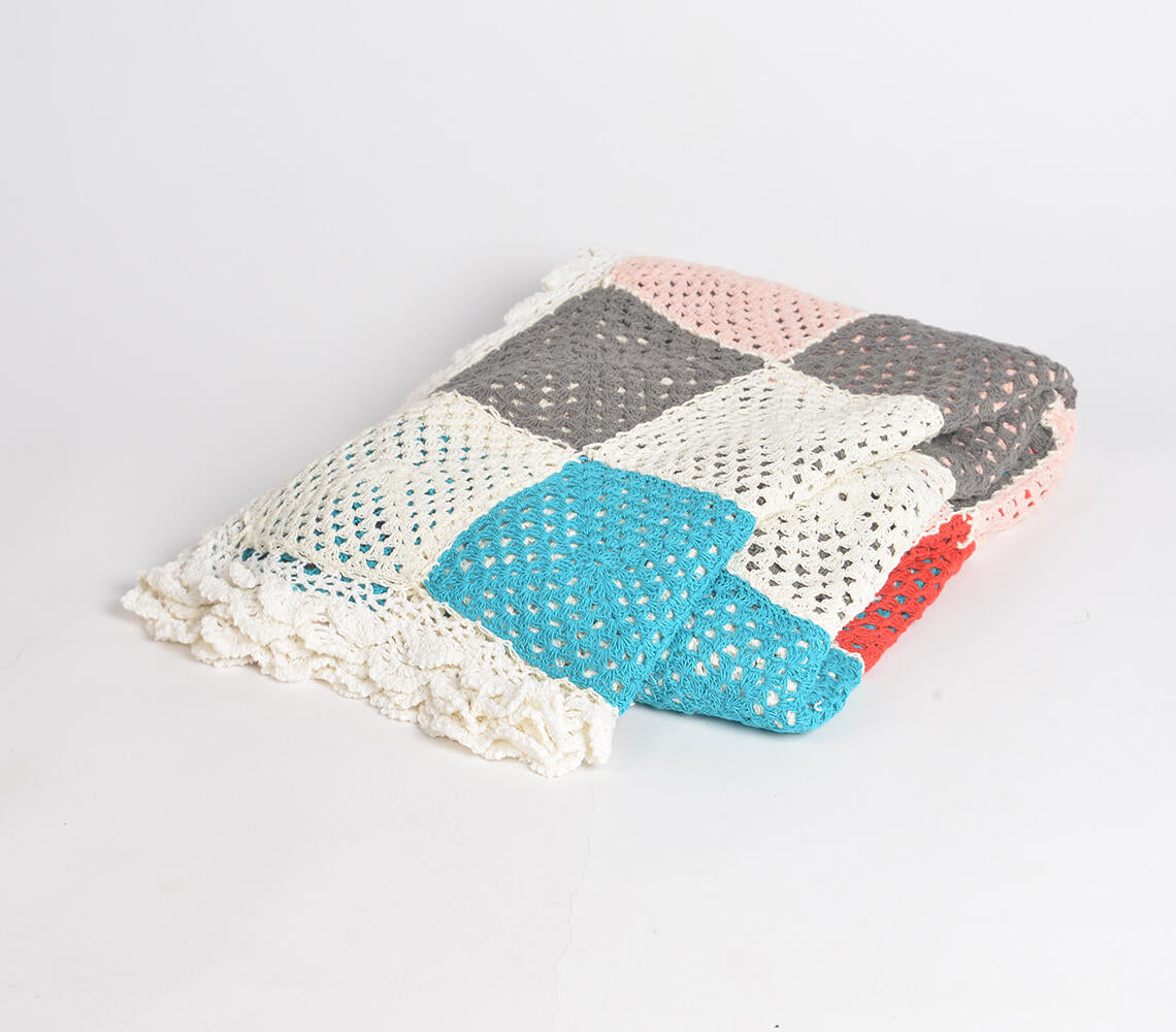 Geometric crochet throw lifestyle shot