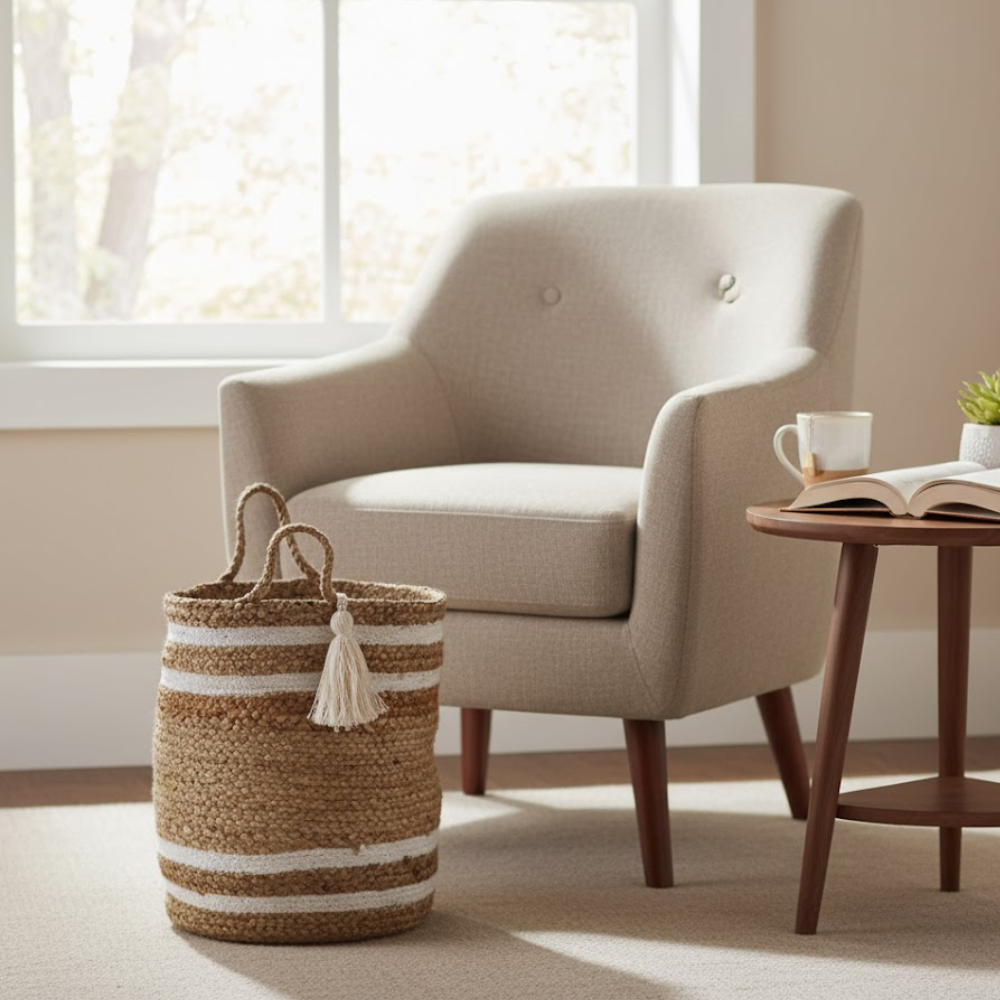 Striped jute basket lifestyle shot