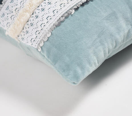 Lace & Sequin Embellished Powder Blue Lumbar Cushion Cover