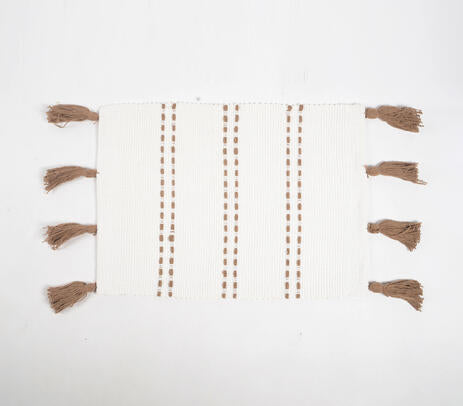 Handwoven Minimal Umber Tasseled Cotton Placemats (Set of 4)