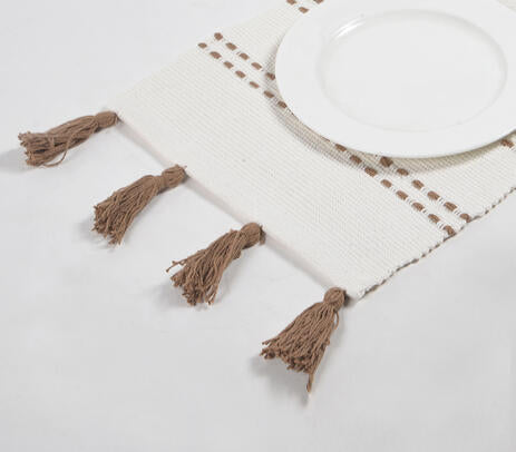Handwoven Minimal Umber Tasseled Cotton Placemats (Set of 4)