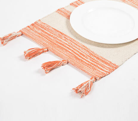 Handwoven Cotton Orange Colorblock Placemats (Set of 4)