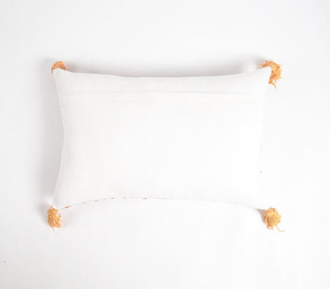Printed &amp; Embroidered Lumbar Cotton Cushion Cover
