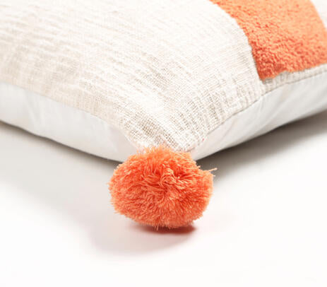 Embroidered Tropical Tulip Pom-Pom Cushion Cover