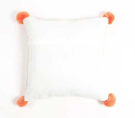 Embroidered Tropical Tulip Pom-Pom Cushion Cover