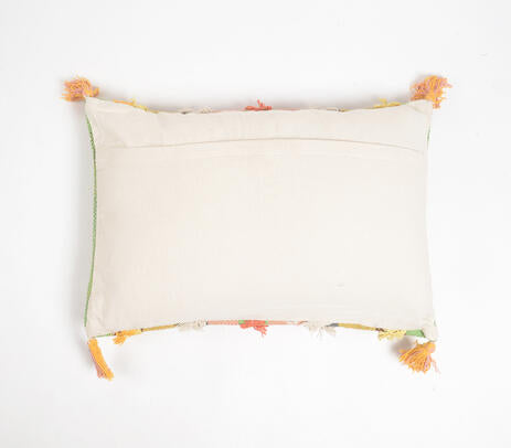 Hand Tufted Striped Cotton Tasseled Cushion Cover