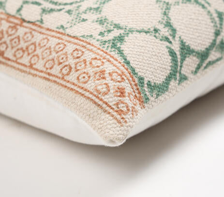 Block Printed Cotton Geometric Botanical Lumbar Cushion Cover