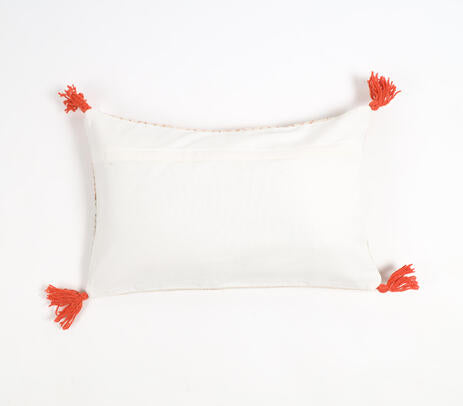 Block Printed Floral Tasseled Lumbar Cotton Cushion Cover