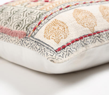 Floral Block Printed Cotton Cushion Cover